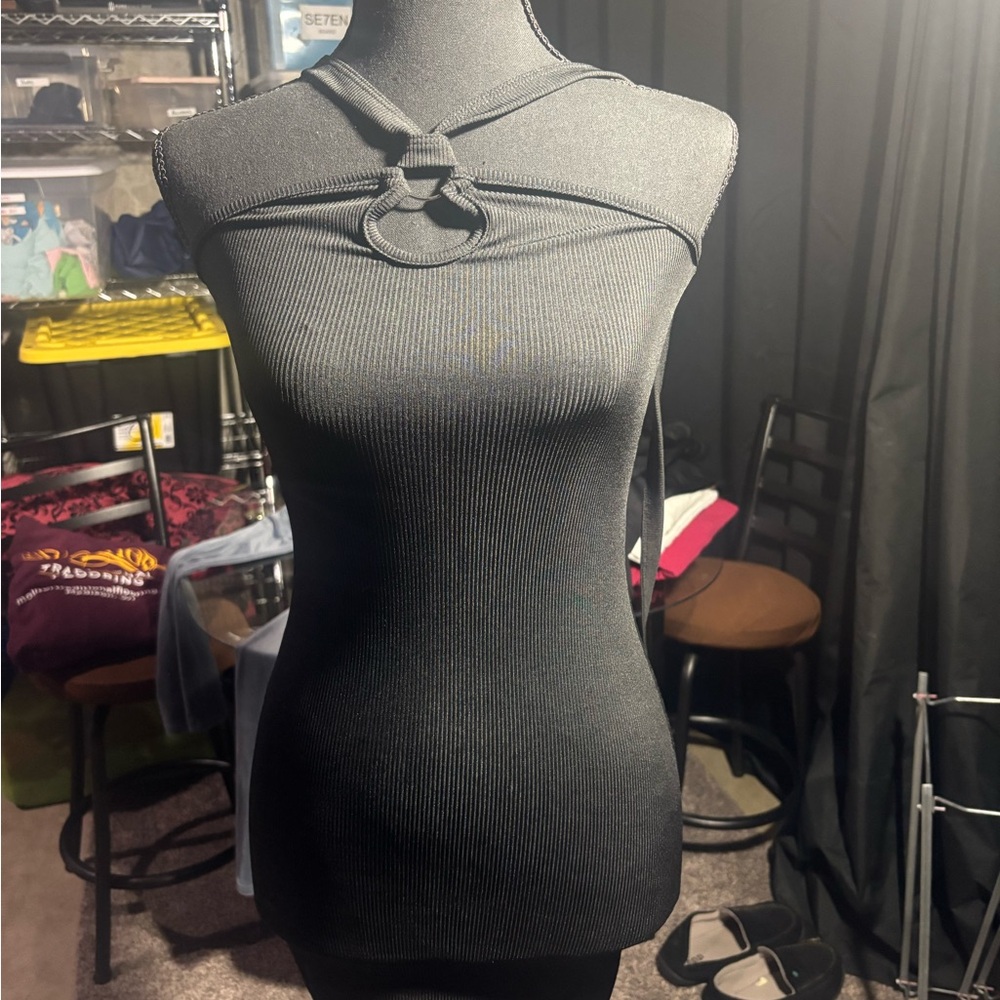 SHEIN Gray Asymmetrical Cutout Tank Top